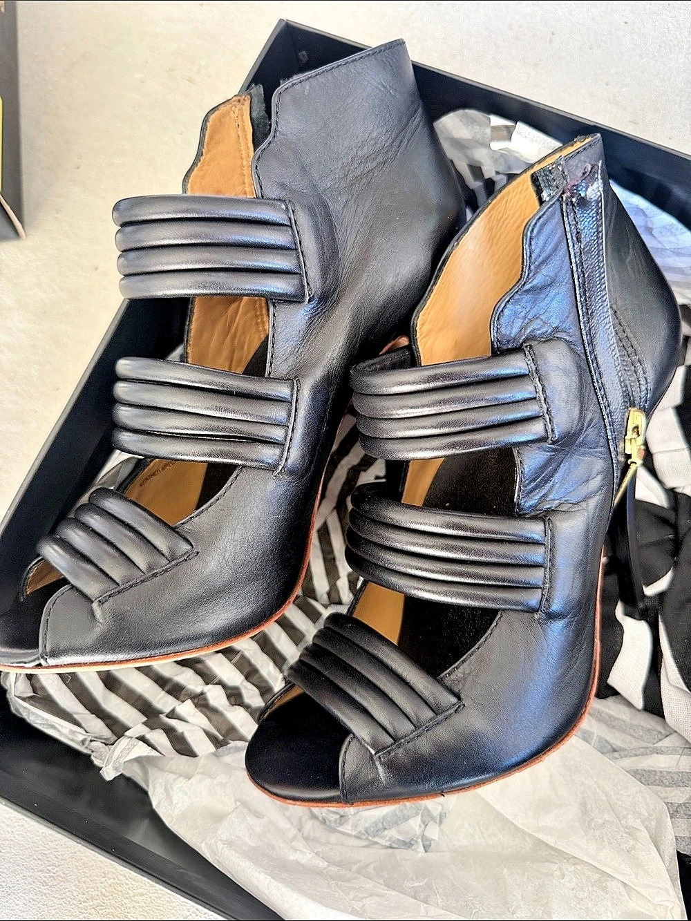 L.A.M.B. Zea. Black Heeled Sandals US 8